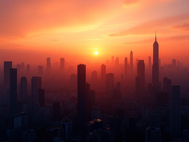 Exemplo de fotografia aérea da paisagem urbana de São Paulo ao pôr do sol